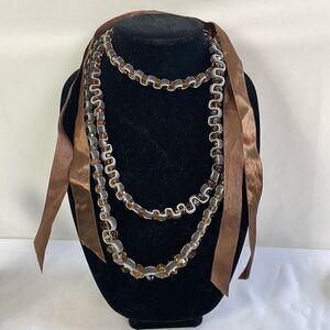 Belt/Necklace Amber Beads With Ribbon